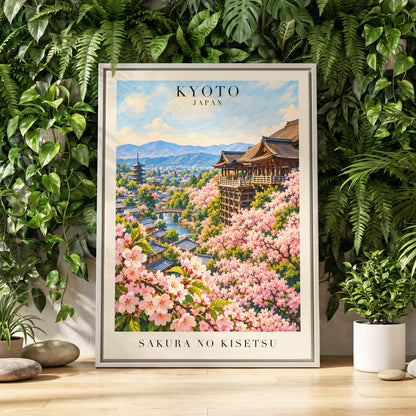 Kyoto in Bloom, pink, blue, green floral wall art displayed in a styled interior, gallery view 8