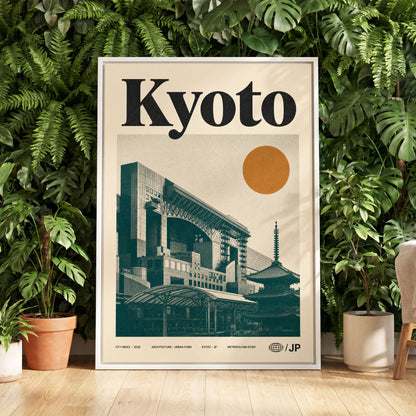 Kyoto Old Meets New, black, green, beige minimalist wall art displayed in a styled interior, gallery view 5