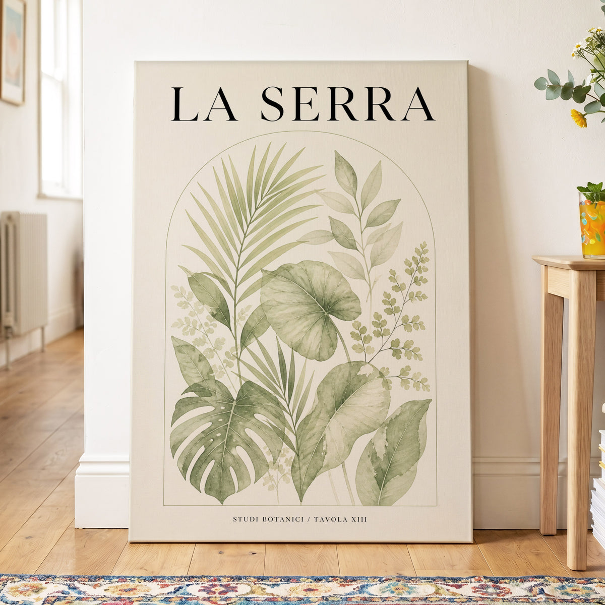 La Serra Canopy, green, beige, black nature wall art on canvas displayed in a styled interior, gallery view 2