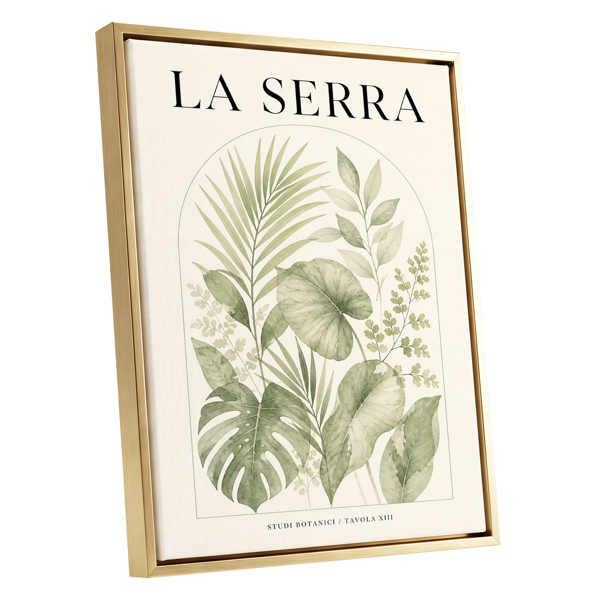 La Serra Canopy, green, beige, black nature wall art shown as a gold framed canvas wall art