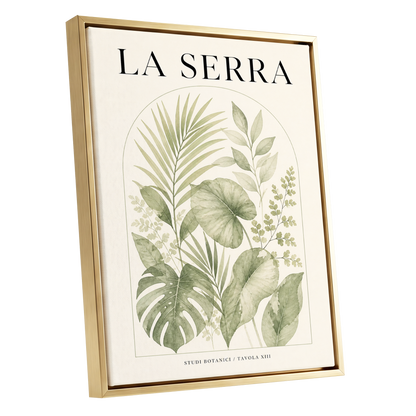 La Serra Canopy, green, beige, black nature wall art shown as a gold framed canvas wall art