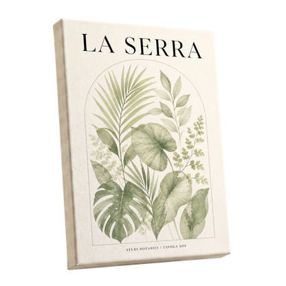 La Serra Canopy, green, beige, black nature wall art shown as a stretched canvas wall art