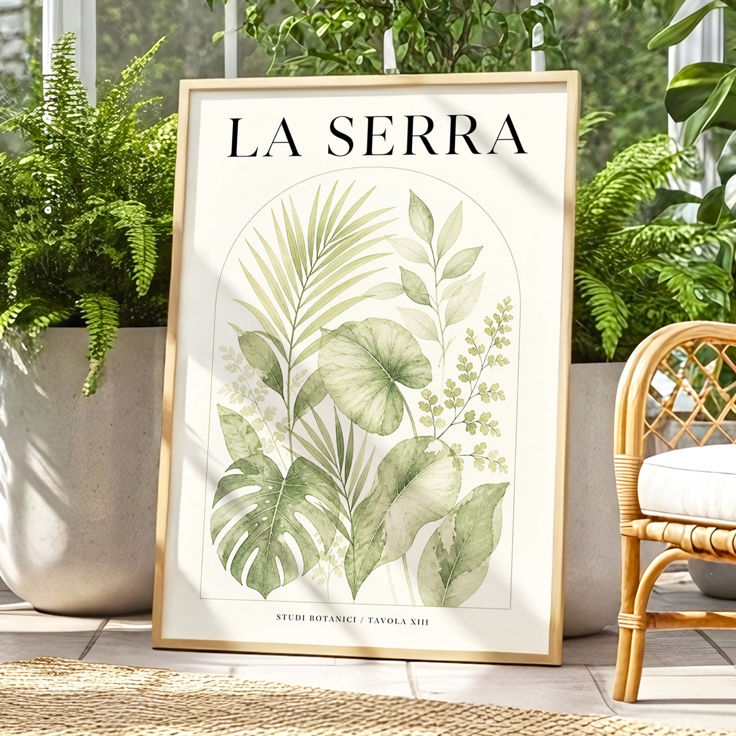 La Serra Canopy, green, beige, black nature wall art displayed in a styled interior, gallery view 1