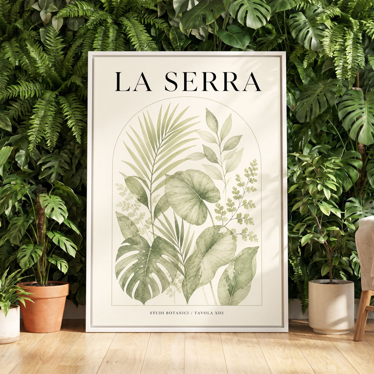 La Serra Canopy, green, beige, black nature wall art displayed in a styled interior, gallery view 5