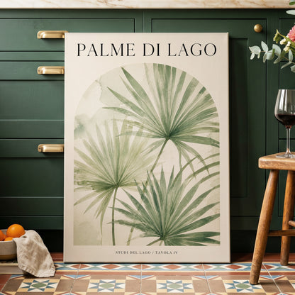 Lake Palm Studies, green, beige, black nature wall art on canvas displayed in a styled interior, gallery view 1