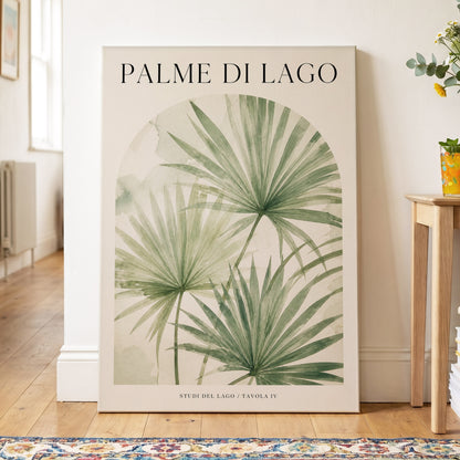 Lake Palm Studies, green, beige, black nature wall art on canvas displayed in a styled interior, gallery view 2