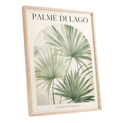 Lake Palm Studies, green, beige, black nature wall art shown as a oak framed poster wall art print