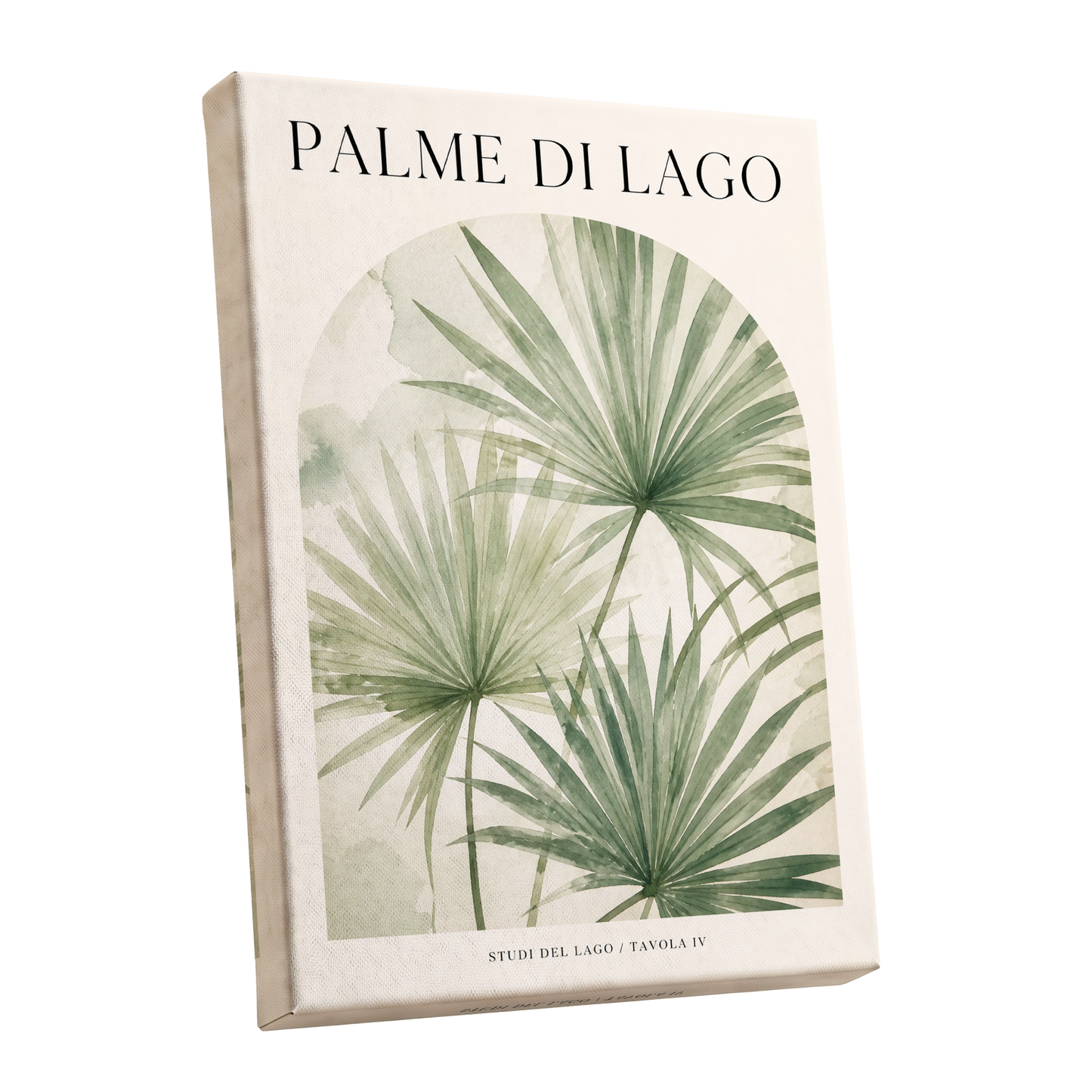 Lake Palm Studies, green, beige, black nature wall art shown as a stretched canvas wall art