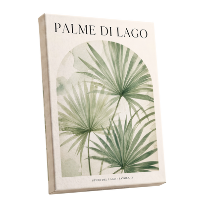 Lake Palm Studies, green, beige, black nature wall art shown as a stretched canvas wall art