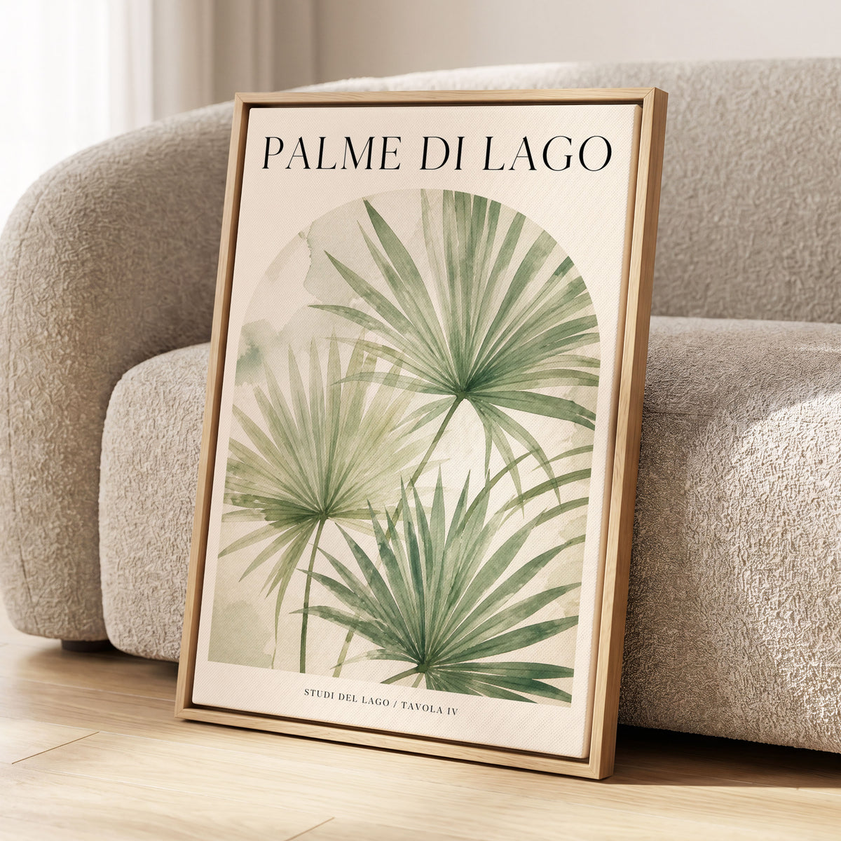 Lake Palm Studies, green, beige, black nature wall art displayed in a styled interior, gallery view 2