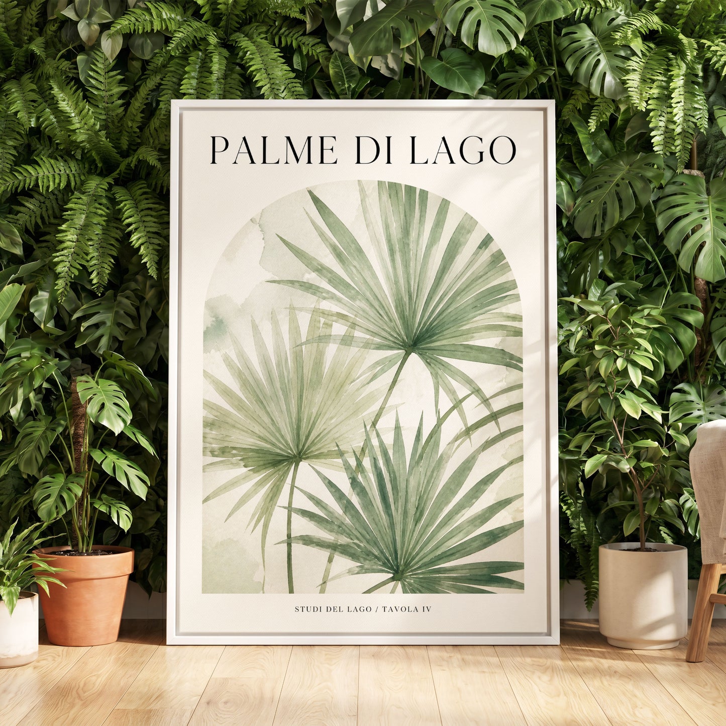 Lake Palm Studies, green, beige, black nature wall art displayed in a styled interior, gallery view 5