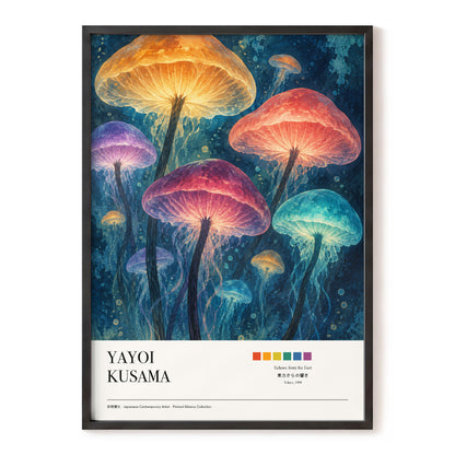 Lanterns of the Undergrowth, blue, orange, pink nature wall art, front artwork view