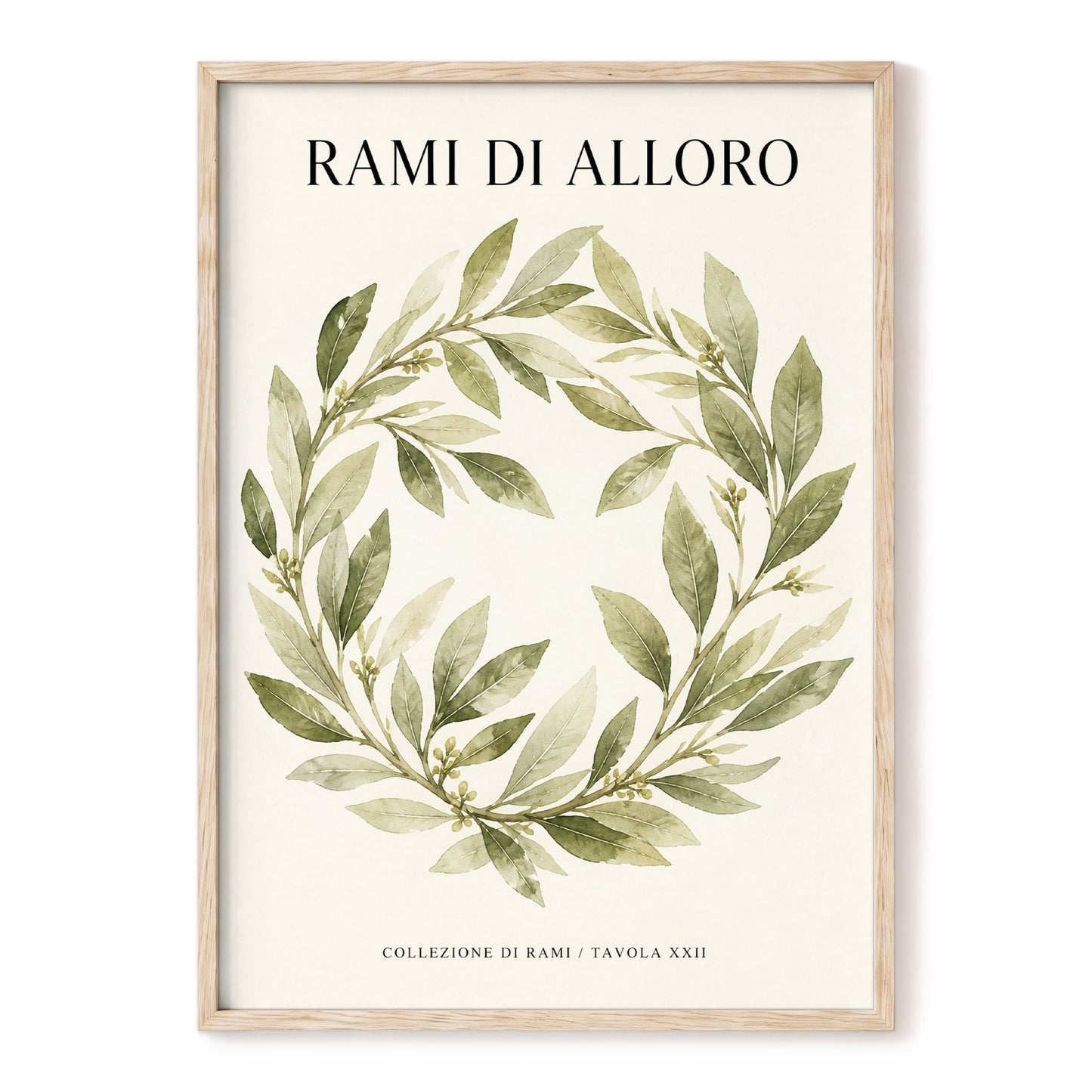 Laurel Circle, green, beige, black nature wall art, front artwork view