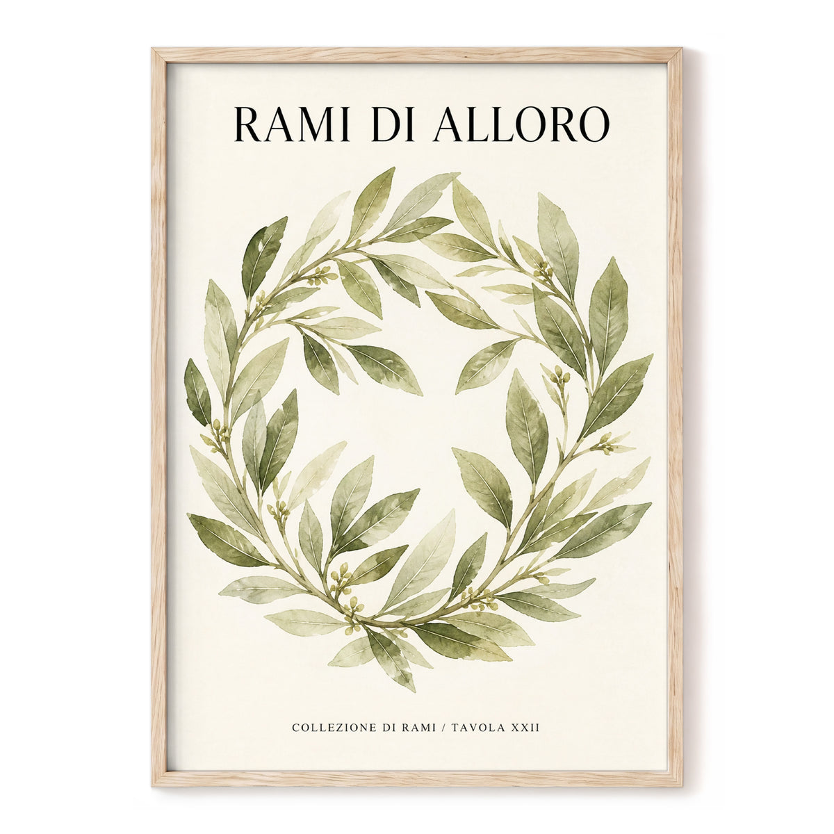 Laurel Circle, green, beige, black nature wall art, front artwork view