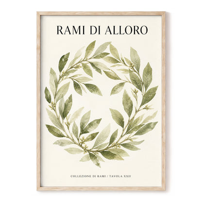 Laurel Circle, green, beige, black nature wall art, front artwork view