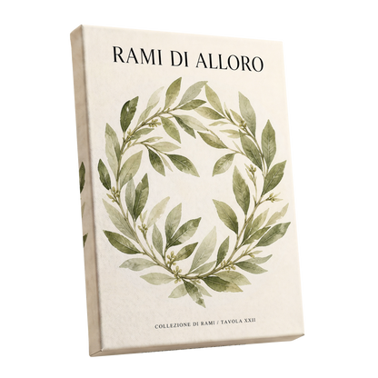 Laurel Circle, green, beige, black nature wall art shown as a stretched canvas wall art