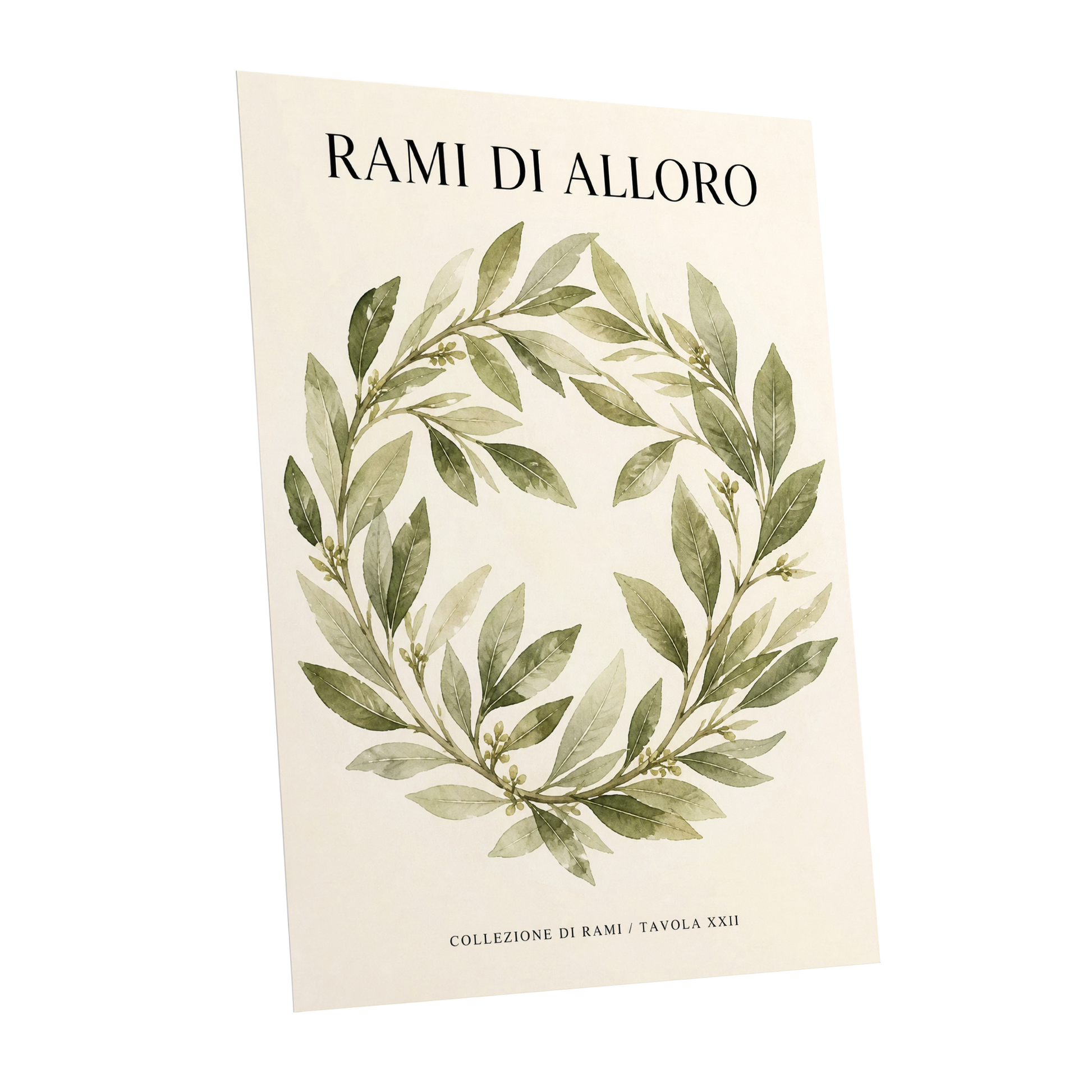 Laurel Circle, green, beige, black nature wall art shown as a unframed poster wall art print