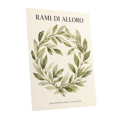 Laurel Circle, green, beige, black nature wall art shown as a unframed poster wall art print