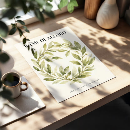 Laurel Circle, green, beige, black nature wall art displayed in a styled interior, gallery view 3