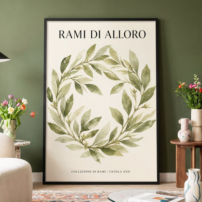 Laurel Circle, green, beige, black nature wall art displayed in a styled interior, gallery view 4