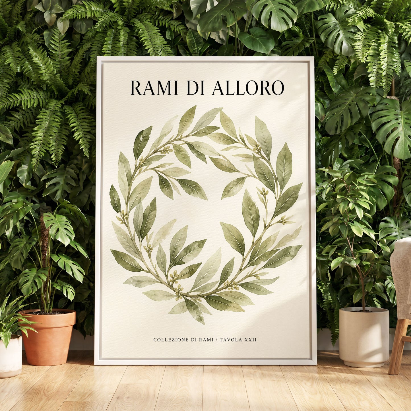 Laurel Circle, green, beige, black nature wall art displayed in a styled interior, gallery view 5