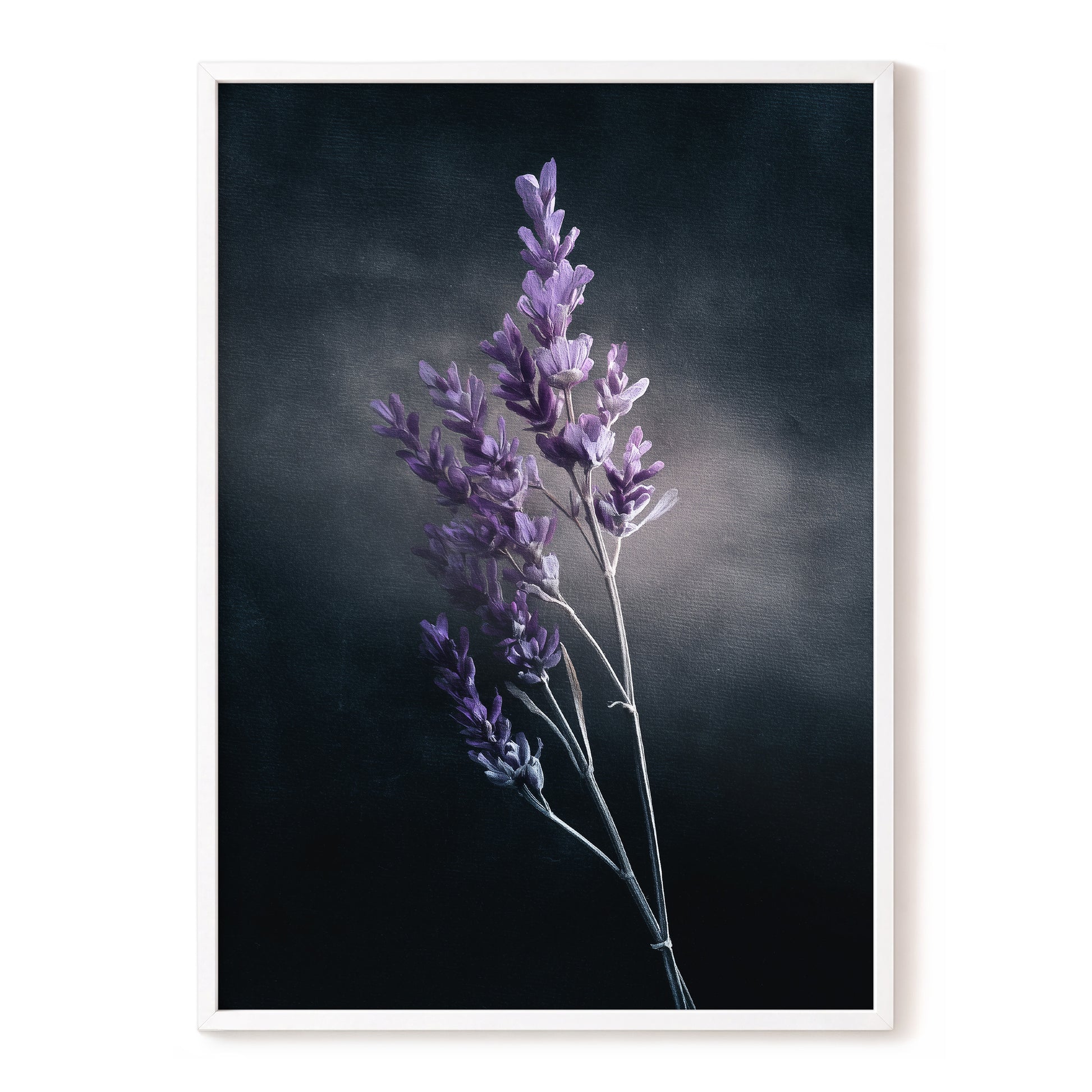 Lavender After Dark, black, purple, gray floral wall art, front artwork view