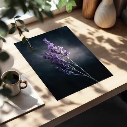 Lavender After Dark, black, purple, gray floral wall art displayed in a styled interior, gallery view 5