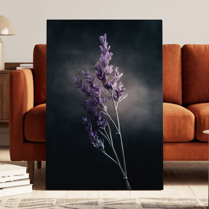 Lavender After Dark, black, purple, gray floral wall art displayed in a styled interior, gallery view 7