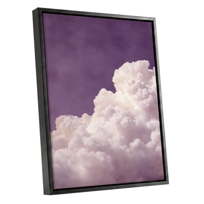 Lavender Cloudrise, purple, white, pink nature wall art shown as a black framed canvas wall art