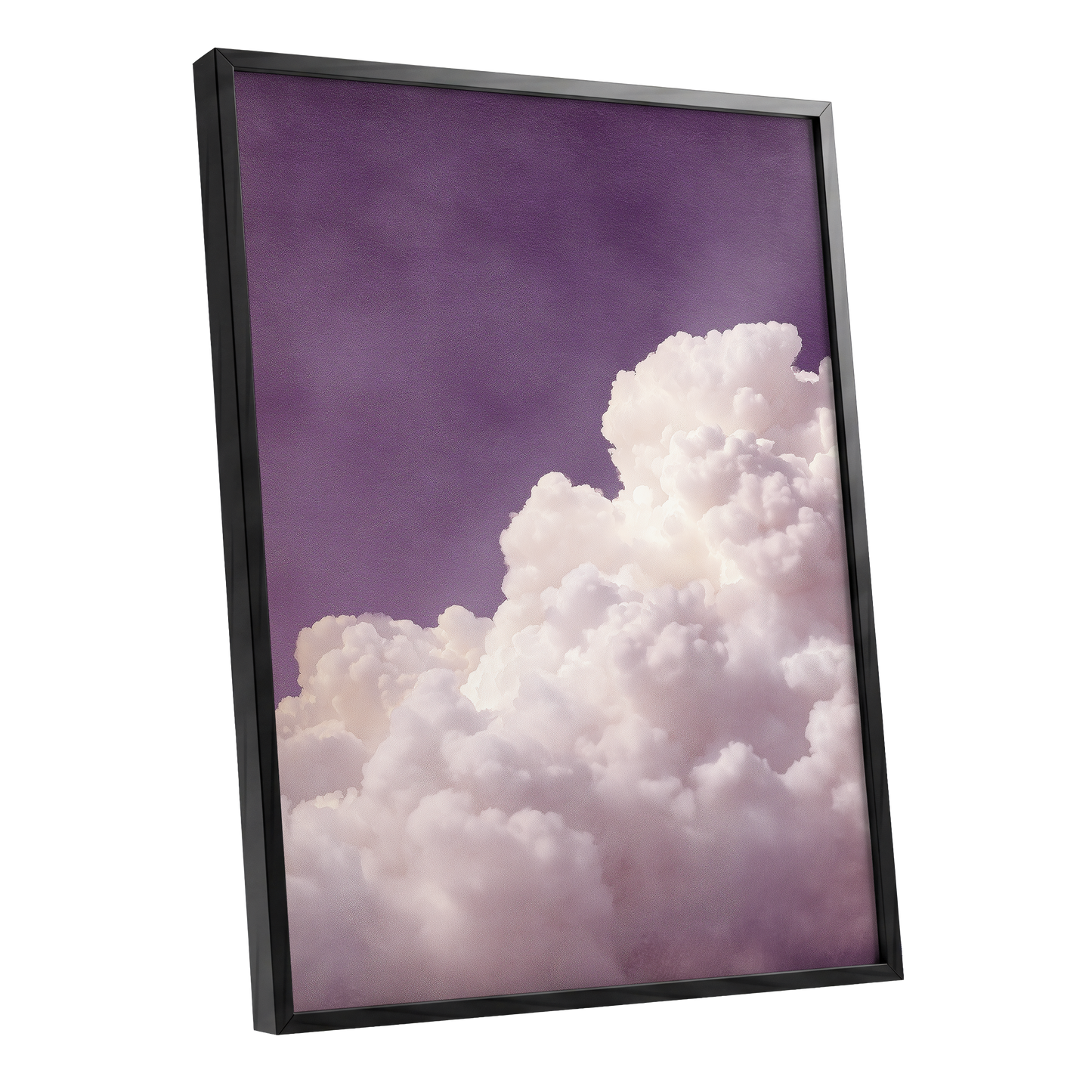 Lavender Cloudrise, purple, white, pink nature wall art shown as a black framed poster wall art print