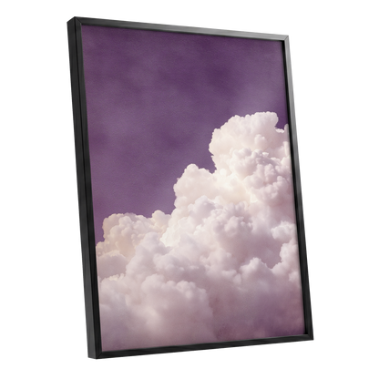 Lavender Cloudrise, purple, white, pink nature wall art shown as a black framed poster wall art print