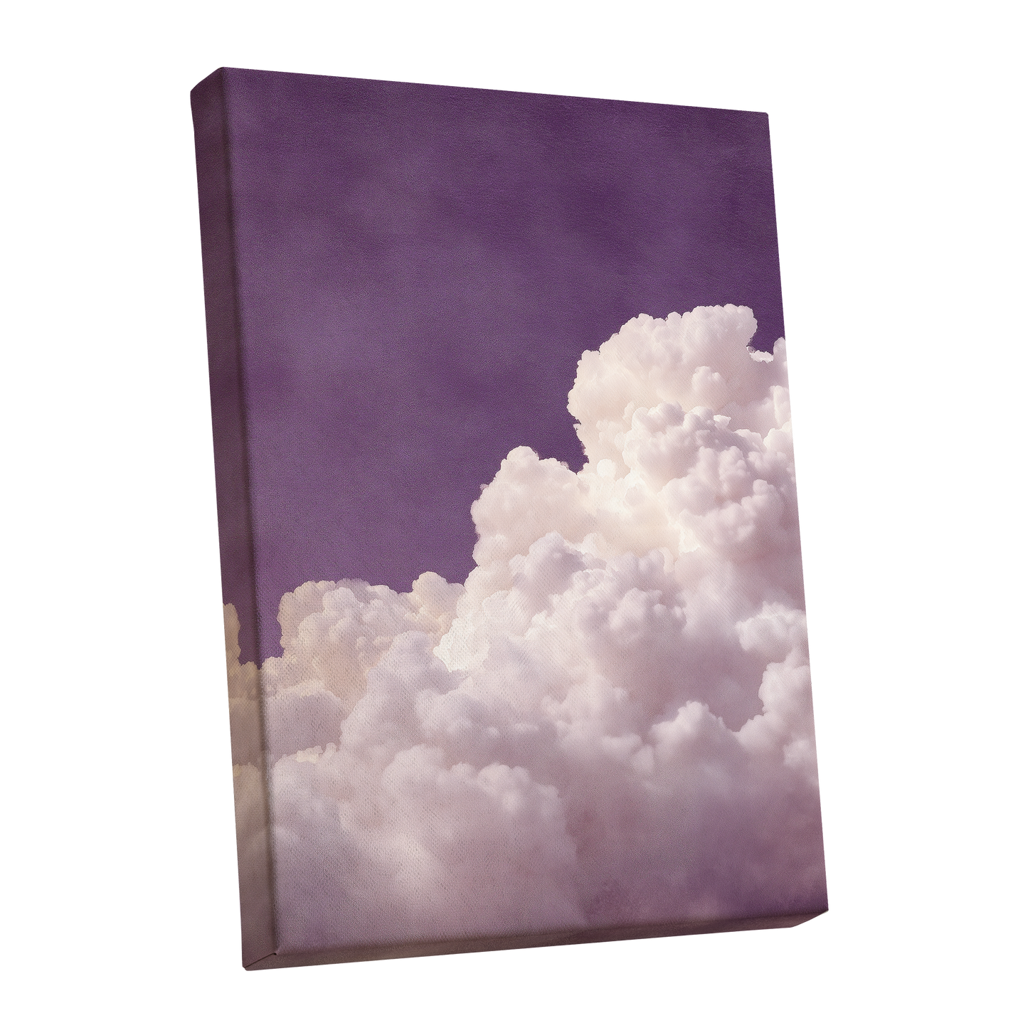 Lavender Cloudrise, purple, white, pink nature wall art shown as a stretched canvas wall art
