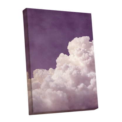 Lavender Cloudrise, purple, white, pink nature wall art shown as a stretched canvas wall art