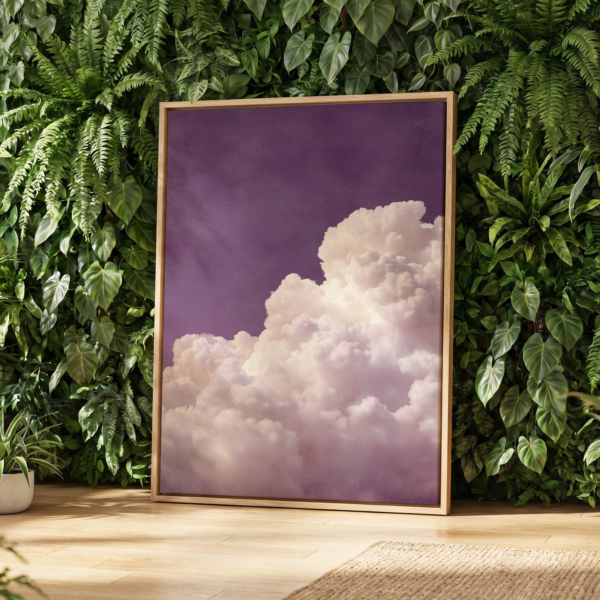 Lavender Cloudrise, purple, white, pink nature wall art displayed in a styled interior, gallery view 4