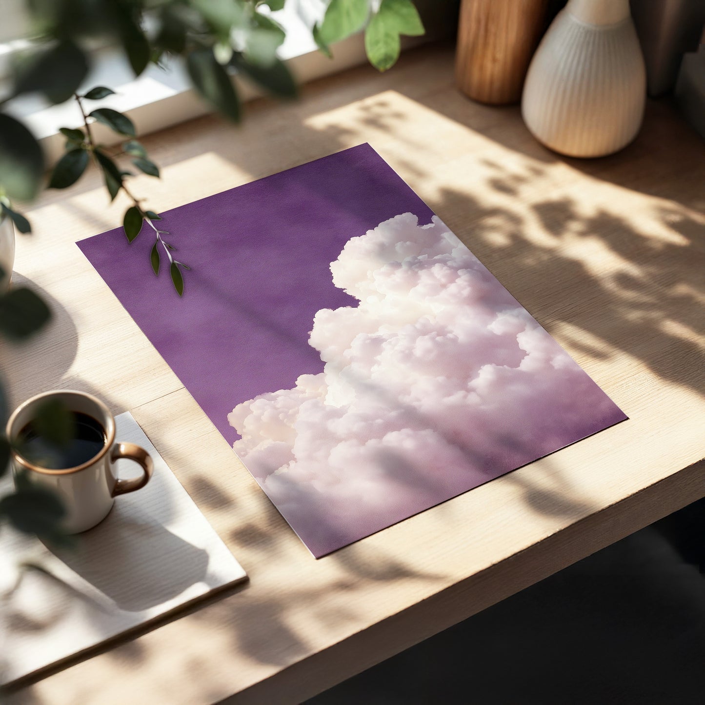 Lavender Cloudrise, purple, white, pink nature wall art displayed in a styled interior, gallery view 5