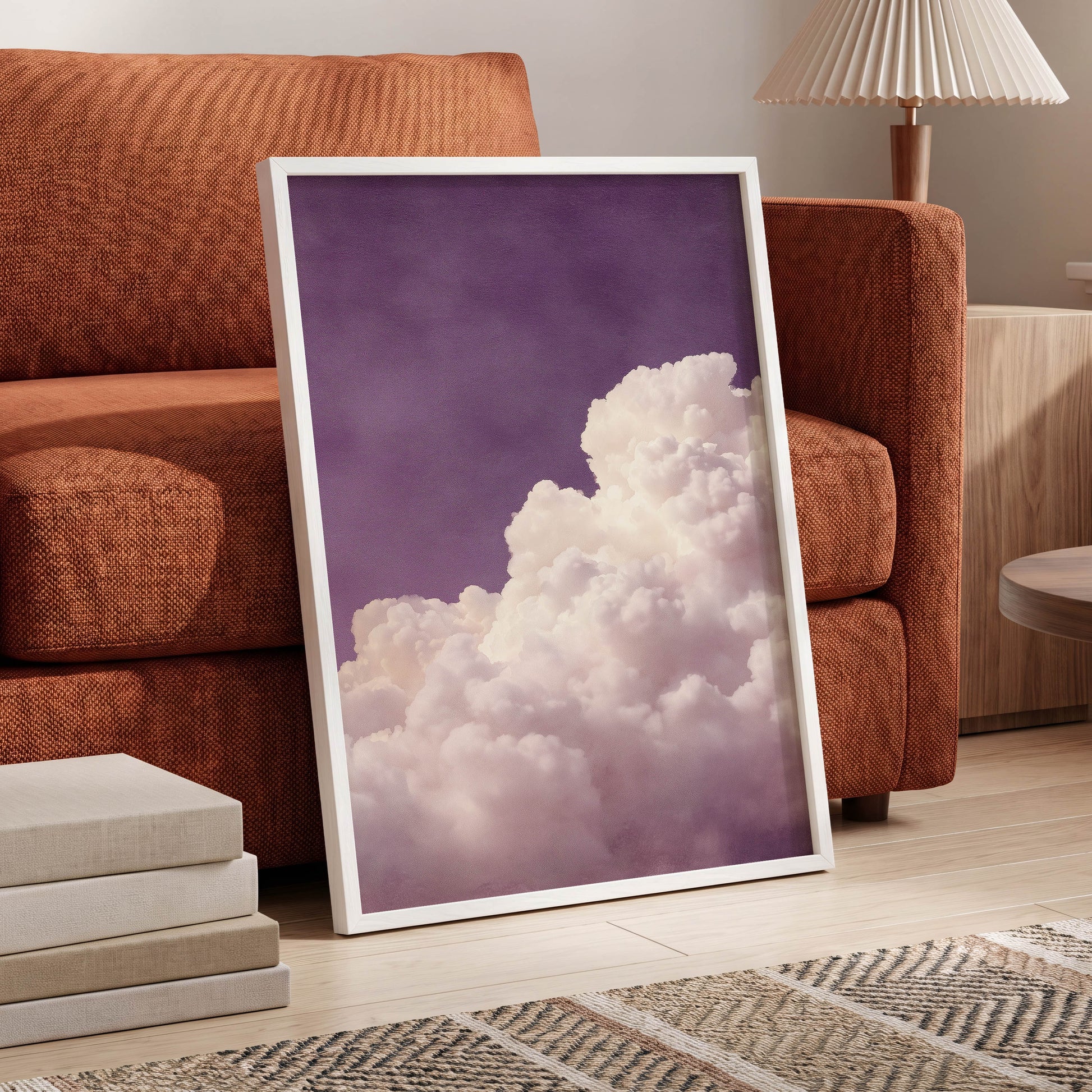 Lavender Cloudrise, purple, white, pink nature wall art displayed in a styled interior, gallery view 6