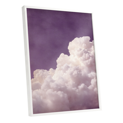 Lavender Cloudrise, purple, white, pink nature wall art shown as a white framed poster wall art print