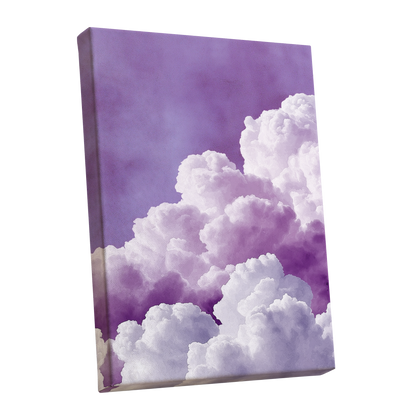 Lavender Cloudscape, purple, white, gray nature wall art shown as a stretched canvas wall art