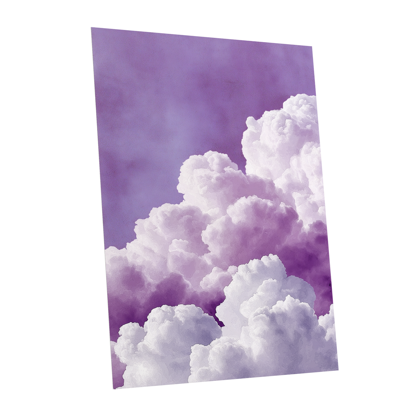 Lavender Cloudscape, purple, white, gray nature wall art shown as a unframed poster wall art print