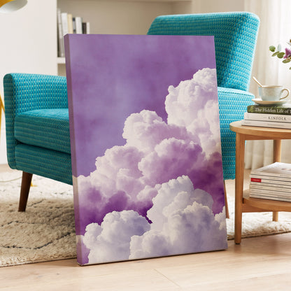Lavender Cloudscape, purple, white, gray nature wall art displayed in a styled interior, gallery view 3