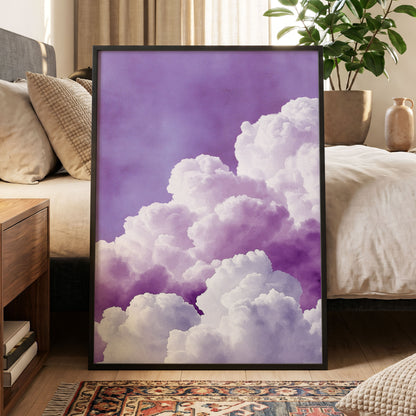 Lavender Cloudscape, purple, white, gray nature wall art displayed in a styled interior, gallery view 6