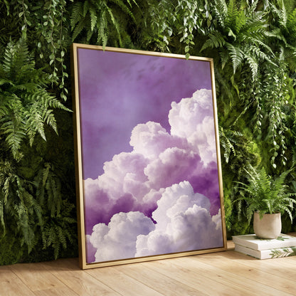 Lavender Cloudscape, purple, white, gray nature wall art displayed in a styled interior, gallery view 8