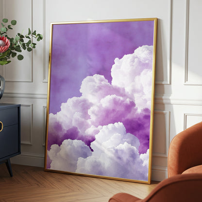 Lavender Cloudscape, purple, white, gray nature wall art displayed in a styled interior, gallery view 9