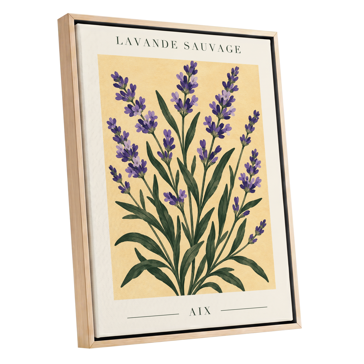 Lavender in Aix, purple, green, yellow floral wall art shown as a oak framed canvas wall art