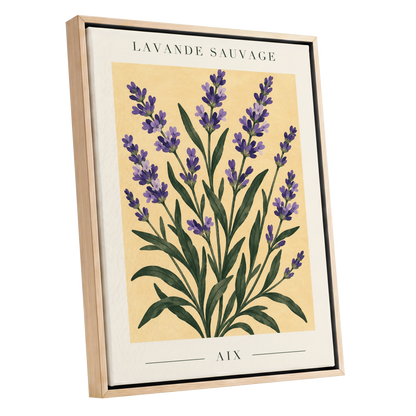 Lavender in Aix, purple, green, yellow floral wall art shown as a oak framed canvas wall art
