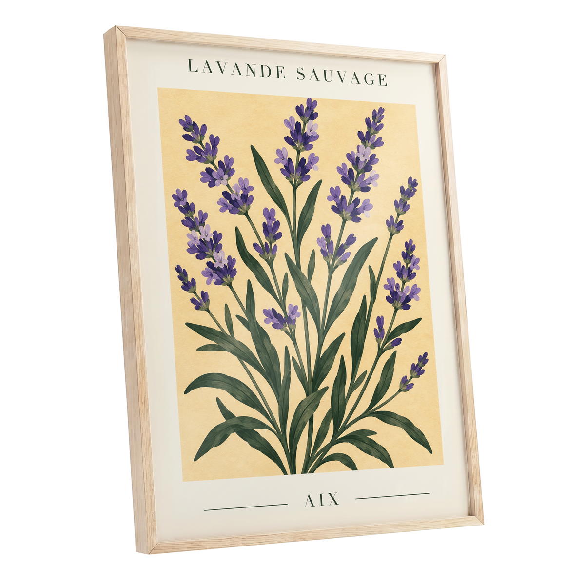 Lavender in Aix, purple, green, yellow floral wall art shown as a oak framed poster wall art print