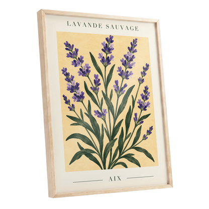 Lavender in Aix, purple, green, yellow floral wall art shown as a oak framed poster wall art print
