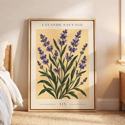 Lavender in Aix, purple, green, yellow floral wall art displayed in a styled interior, gallery view 8