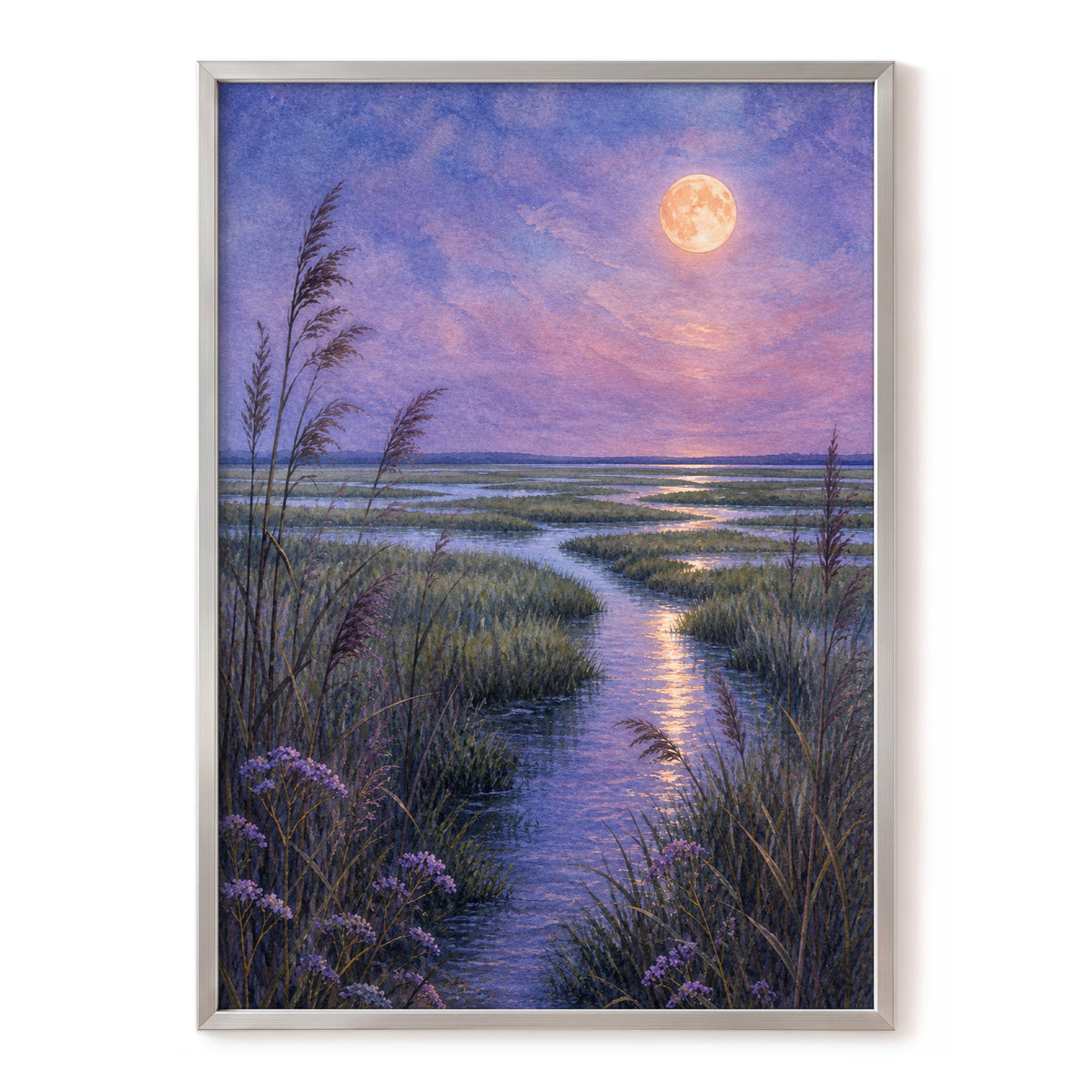Lavender Moonwater, purple, blue, green nature wall art, front artwork view