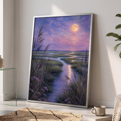 Lavender Moonwater, purple, blue, green nature wall art displayed in a styled interior, gallery view 2